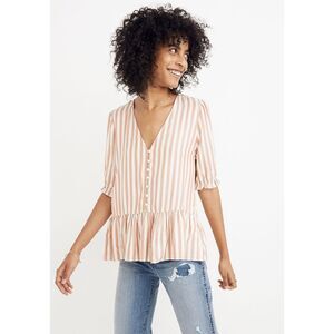 MADEWELL Courtyard Ruffle Hem Top in Stripe, Sz L*